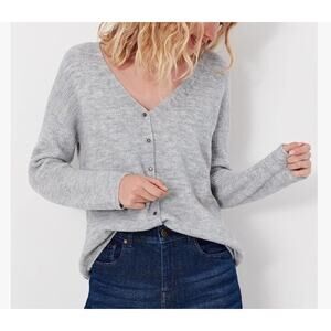 Joules Rosy V-Neck Reversible Cardigan Button Up Gray Sz US 6